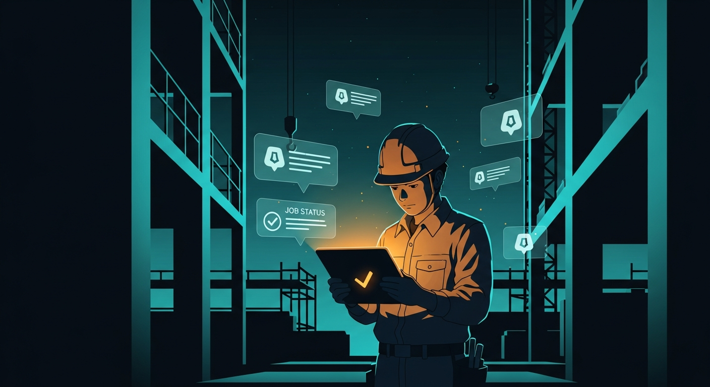 Automated job progress update system for trades and construction