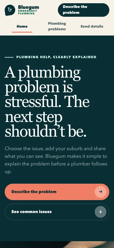 Mobile view of the Bluegum Emergency Plumbing demonstration website