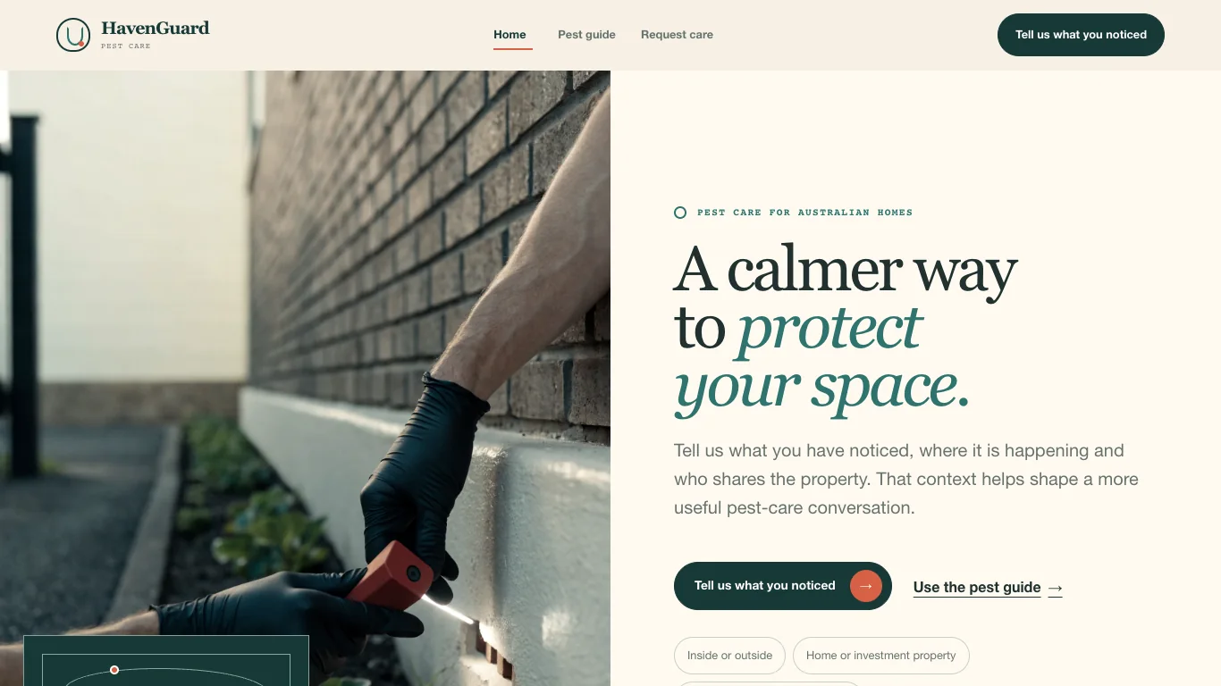 HavenGuard Pest Care demonstration website hero