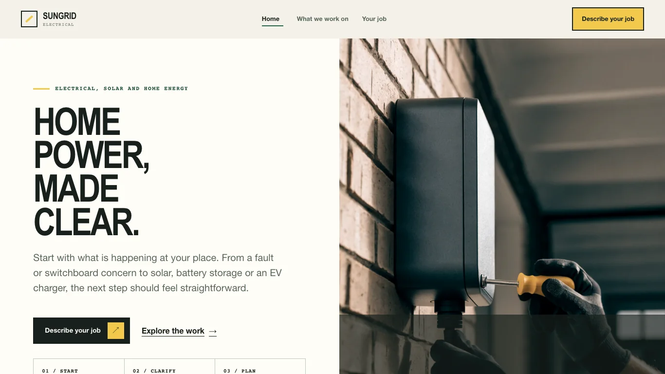Sungrid Electrical demonstration website hero