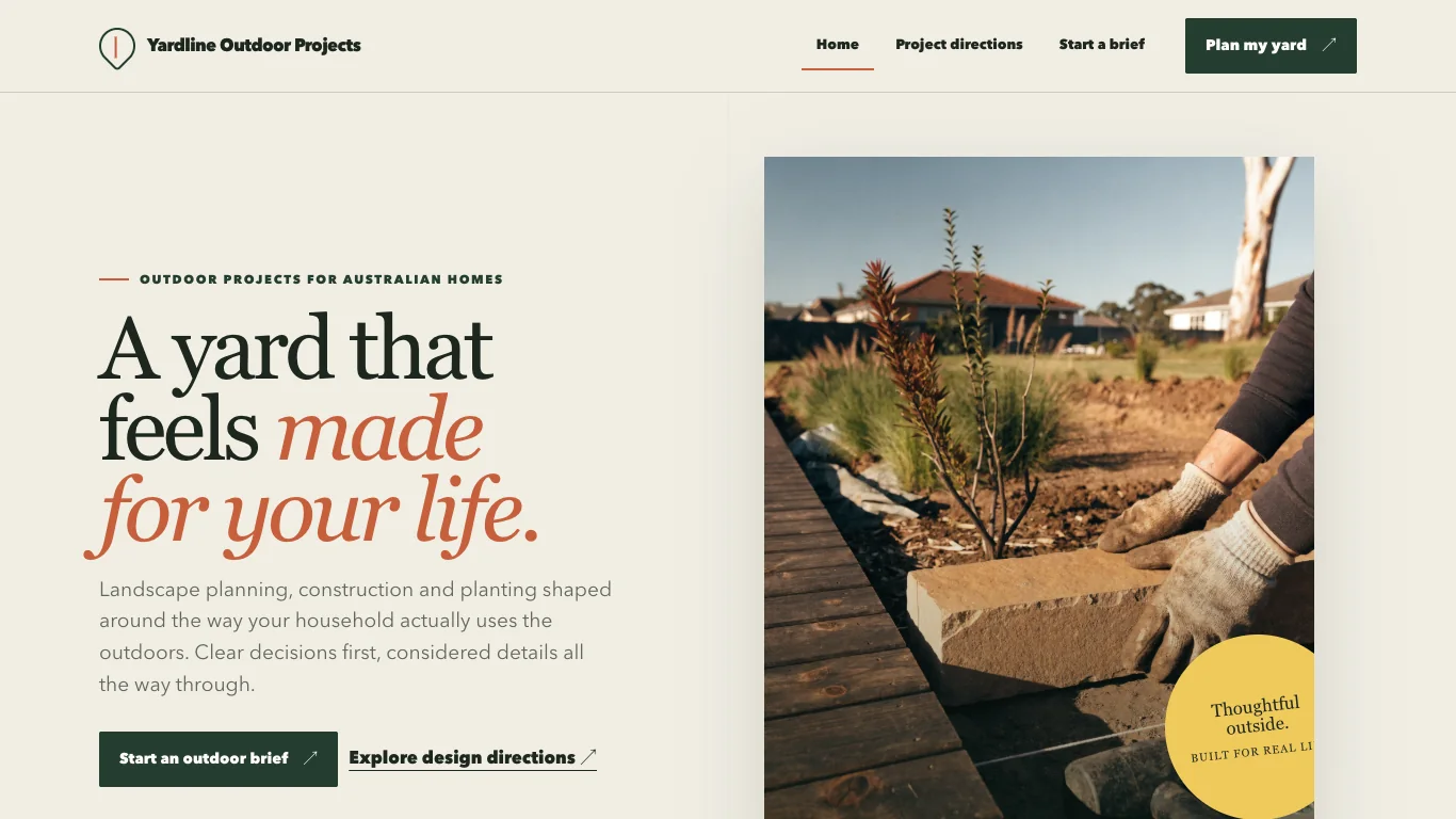 Yardline Outdoor Projects demonstration website hero
